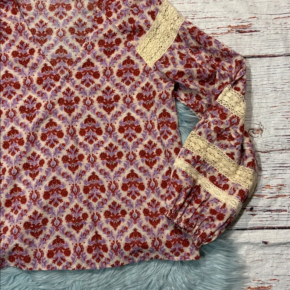 Eze Sur Mer Anthropologie women's multicolored floral long-sleeved blouse - Picture 7 of 8